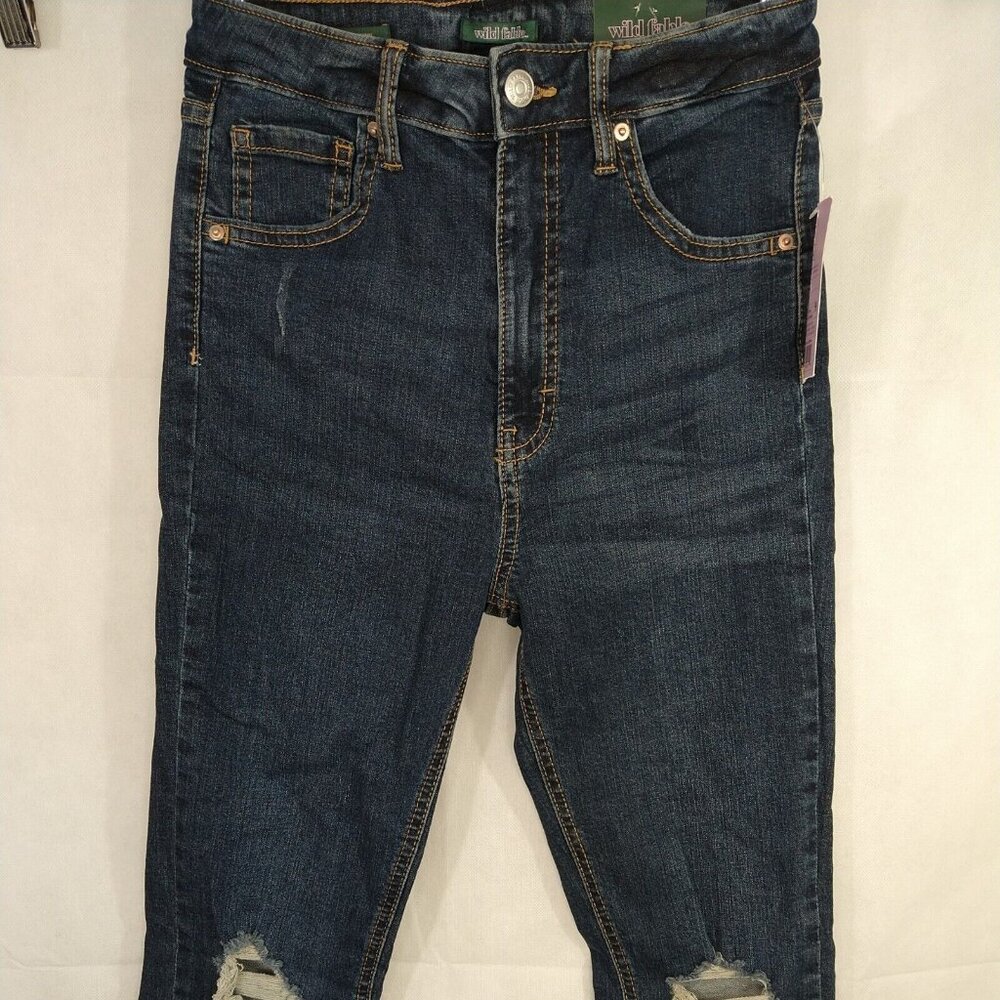 Wild Fable Highest Rise Skinny Ripped Jeans Women Size 2 26 Dark Wash Distress - Picture 3 of 10